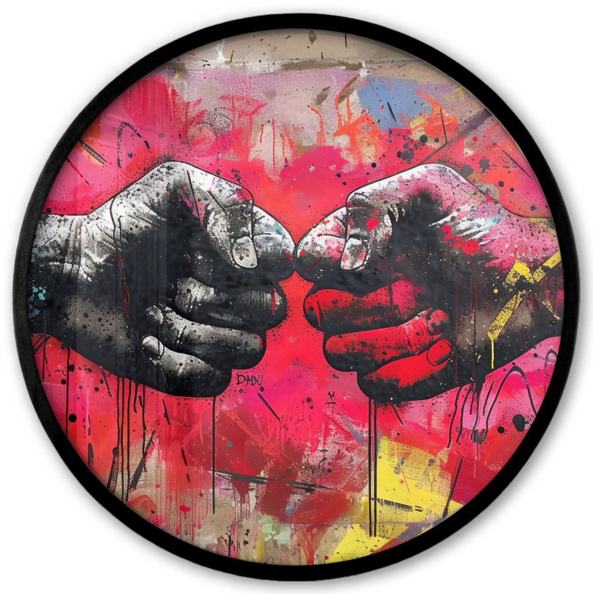 FrameYourWall Poster in lijst Rond - Fotolijst 40x40 cm - Posters - Street art - Graffiti - Handen - Kunst - Abstract - Ronde posterlijst zwart - Decoratie - Wanddecoratie woonkamer - Muurdecoratie slaapkamer