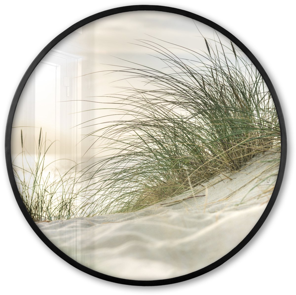 FrameYourWall Poster in lijst Rond - Fotolijst 60x60 cm - Posters - Duinen met helmgras onder de zon van het Duitse nationaal Park Schleswig-Holsteinisches Wattenmeer - Ronde posterlijst zwart - Decoratie - Wanddecoratie woonkamer - Muurdecoratie slaapkamer Multicolor