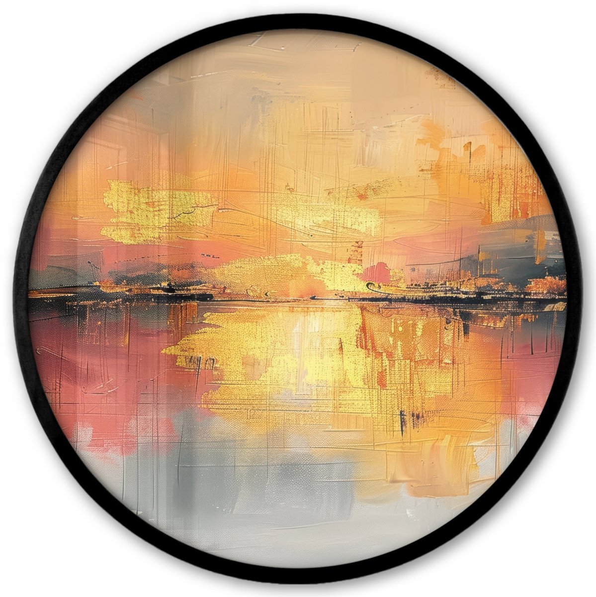 FrameYourWall Poster in lijst Rond - Fotolijst 40x40 cm - Posters - Modern - Abstract - Goud - Roze - Ronde posterlijst zwart - Decoratie - Wanddecoratie woonkamer - Muurdecoratie slaapkamer