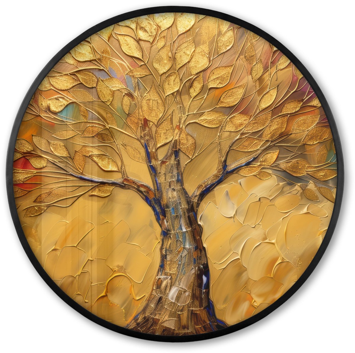FrameYourWall Poster in lijst Rond - Fotolijst 80x80 cm - Posters - Goud - Boom - Abstract - Modern - Ronde posterlijst zwart - Decoratie - Wanddecoratie woonkamer - Muurdecoratie slaapkamer