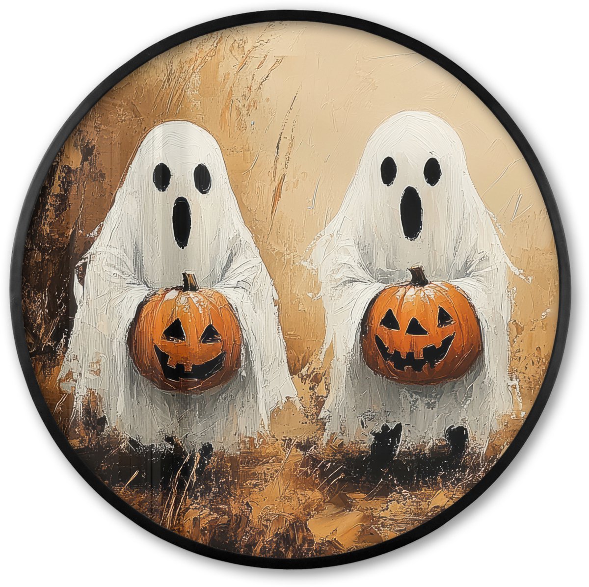 FrameYourWall Poster in lijst Rond - Fotolijst 80x80 cm - Posters - Halloween - Pompoen - Spook - Herfst - Ronde posterlijst zwart - Decoratie - Wanddecoratie woonkamer - Muurdecoratie slaapkamer Halloween - Spookjes