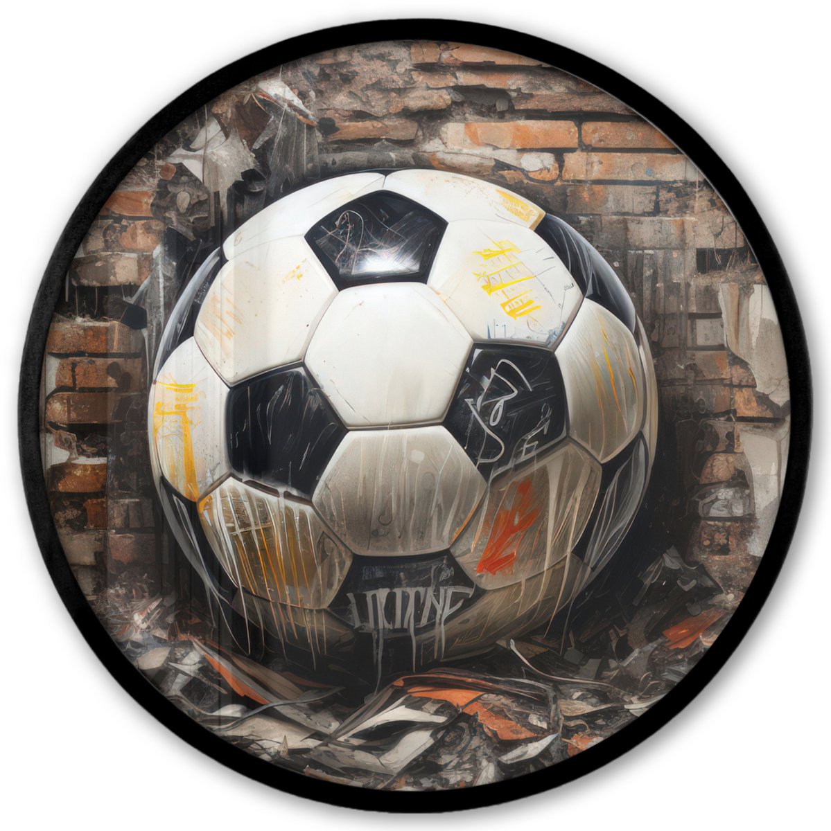 FrameYourWall Poster in lijst Rond - Fotolijst 40x40 cm - Posters - Voetbal - Muur - Zwart - Wit - Ronde posterlijst zwart - Decoratie - Wanddecoratie woonkamer - Muurdecoratie slaapkamer Multicolor