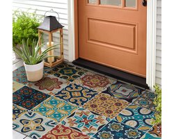 Coloray Buiten Deurmat - Blauw Buitendeurmat Design - Azulejo tegels Onderhoudsvriendelijke Deurmat - Decoratief Accessoire Voor Buiten - Voordeurmat Herfst - Decoratieve Buitenmat Voor Hal Of Veranda - 150x100 cm