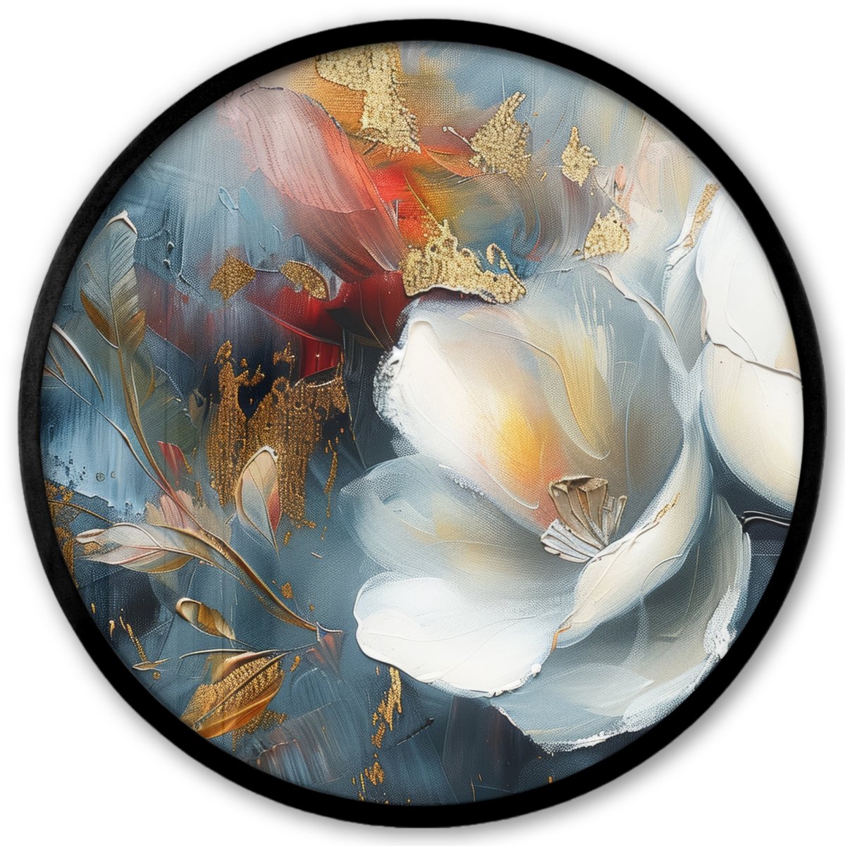 FrameYourWall Poster in lijst Rond - Fotolijst 40x40 cm - Posters - Bloemen - Wit - Goud - Kunst - Abstract - Ronde posterlijst zwart - Decoratie - Wanddecoratie woonkamer - Muurdecoratie slaapkamer