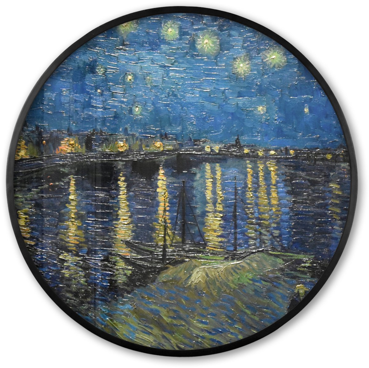 FrameYourWall Poster in lijst Rond - Fotolijst 80x80 cm - Posters - Van Gogh - Brug - Oude meesters - Ronde posterlijst zwart - Decoratie - Wanddecoratie woonkamer - Muurdecoratie slaapkamer Sterrennacht boven de Rhône