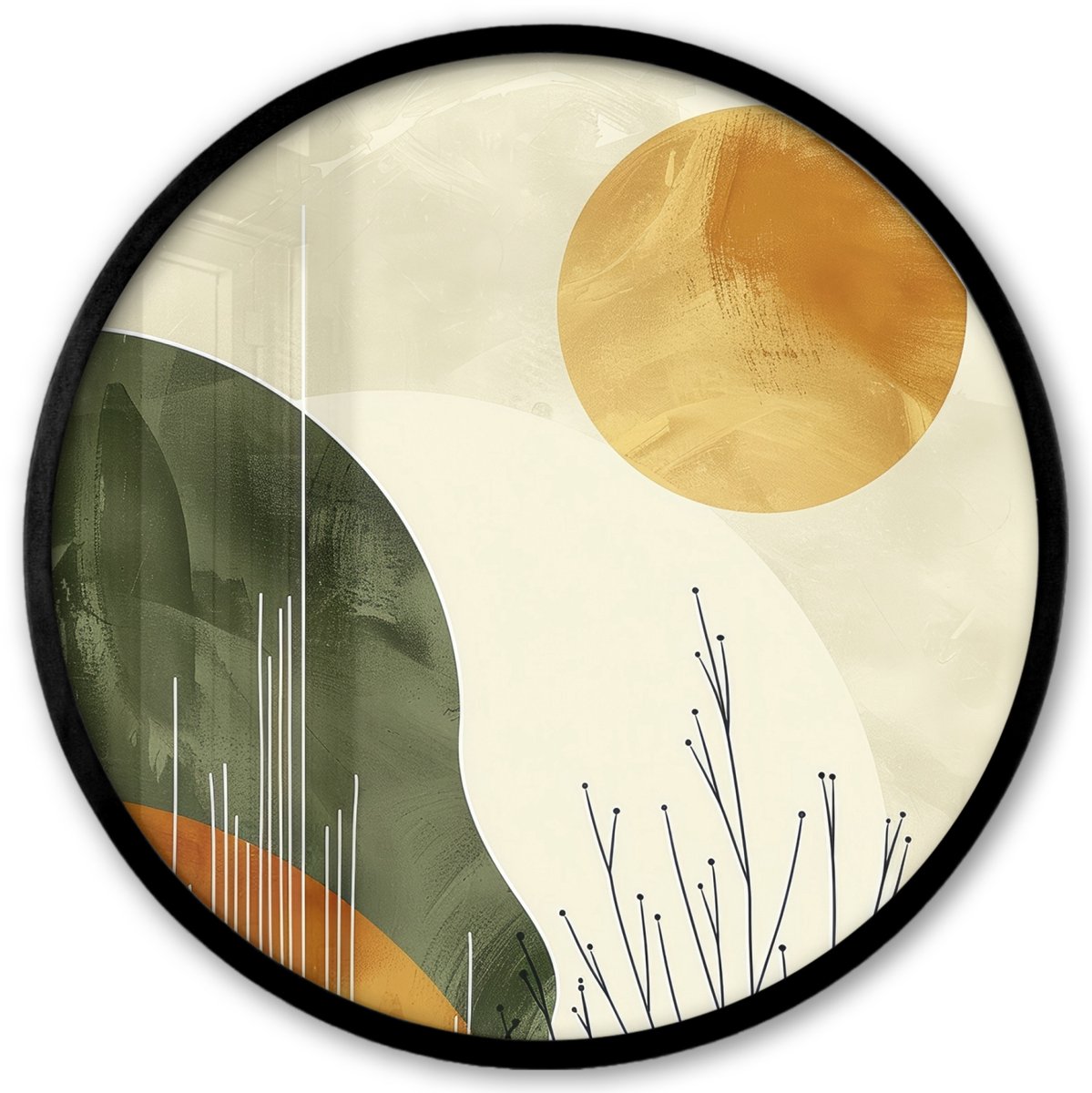 FrameYourWall Poster in lijst Rond - Fotolijst 40x40 cm - Posters - Abstract - Landschap - Zon - Kunst - Ronde posterlijst zwart - Decoratie - Wanddecoratie woonkamer - Muurdecoratie slaapkamer Groen