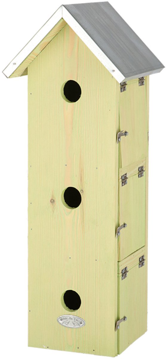 Houten vogelhuisje/nestkastje mussenvilla/mussenflat 51 cm - Tuindecoratie vogelnest nestkast vogelhuisjes