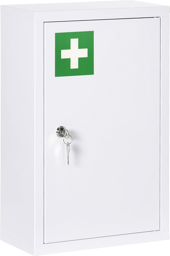 HOMCOM medicijnkastje medicijnkastje EHBO kast met slot RVS 30 x 12 x 60 cm