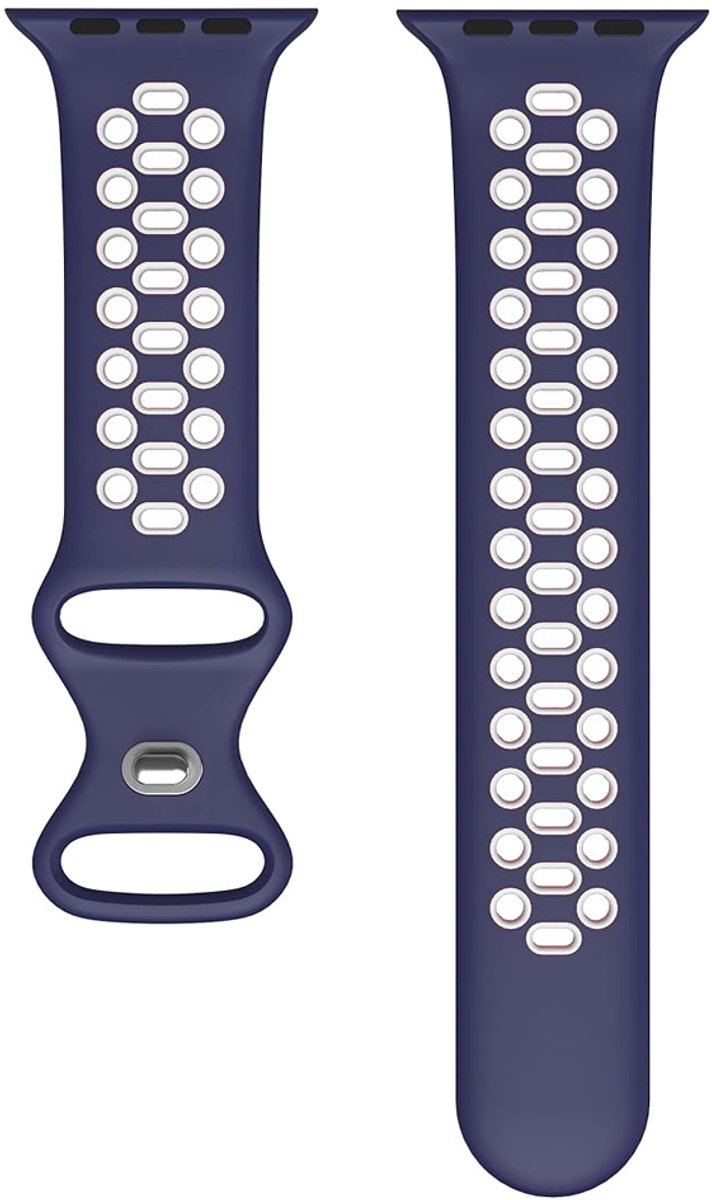 Sportief Horlogebandje voor "Heren" Apple Watch Series 1/2/3 in 42 mm & Series 4/5/6/SE in 44 mm & Series 7/8/9 in 45 mm & Serie 10 in 46mm & Ultra 1 en 2 in 49mm - Blauw Wit Rubber