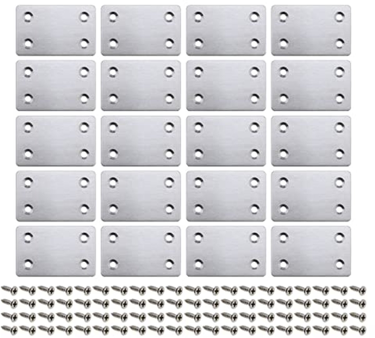 20Pcs Flat Mending Plate 60x38x1.5mm With Screw Straight Steel Brace Bracket Fixing Join Repair Connector Furniture Repair Plate