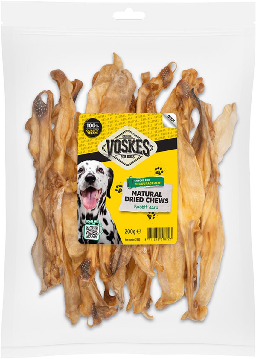 Voskes Hondensnack Konijnenoren - 18 x 200 gr - Voordeelverpakking