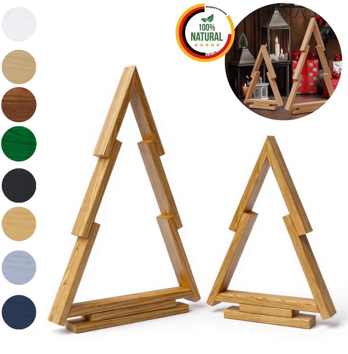 Set van 2 houten dennenbomen, natuurlijke standdecoratie, kerstboom alternatief, moderne kerstdecoratie.