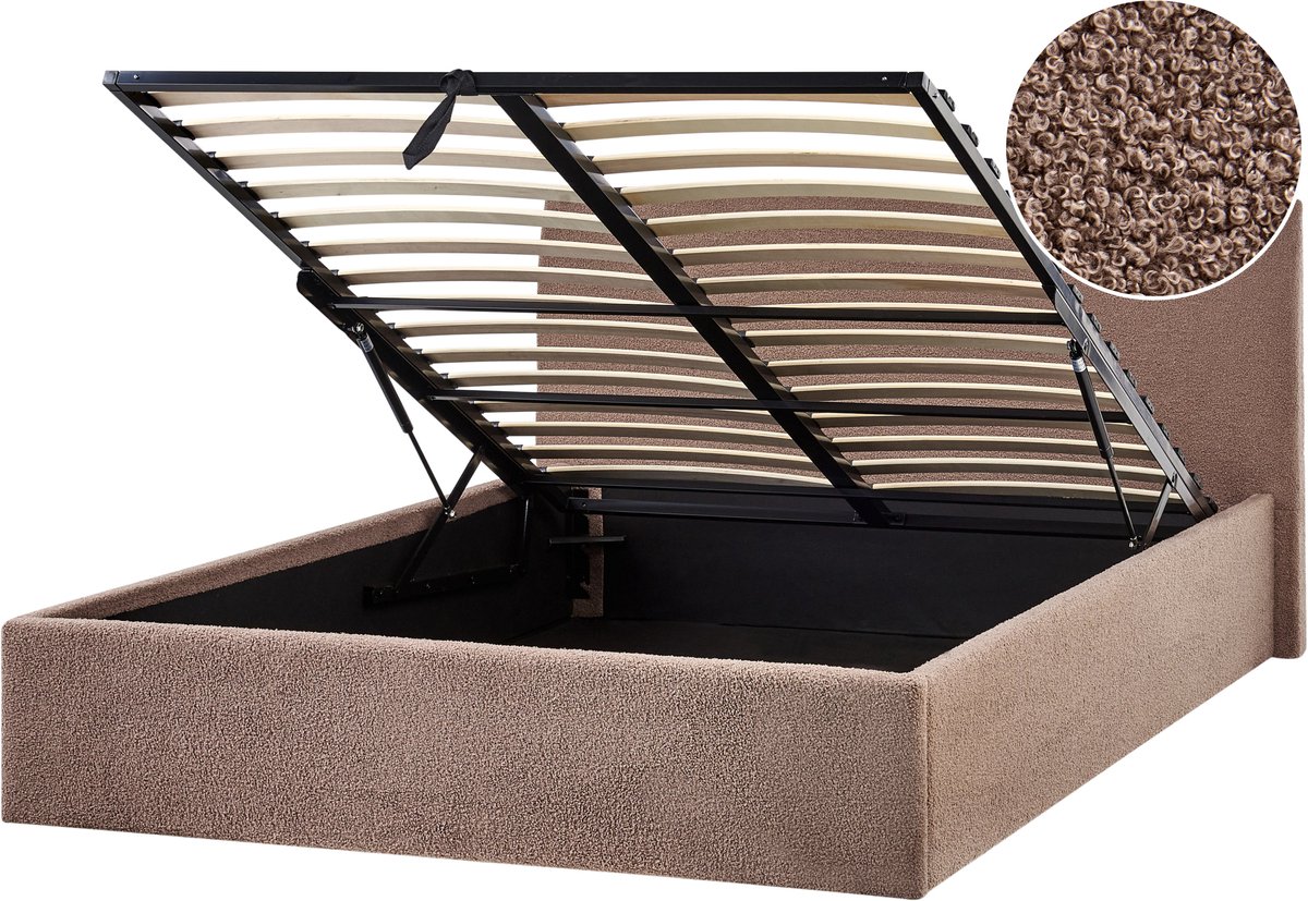 BELIANI ORBEY - Bed met opbergruimte - Bruin - 140 x 200 cm - Bouclé