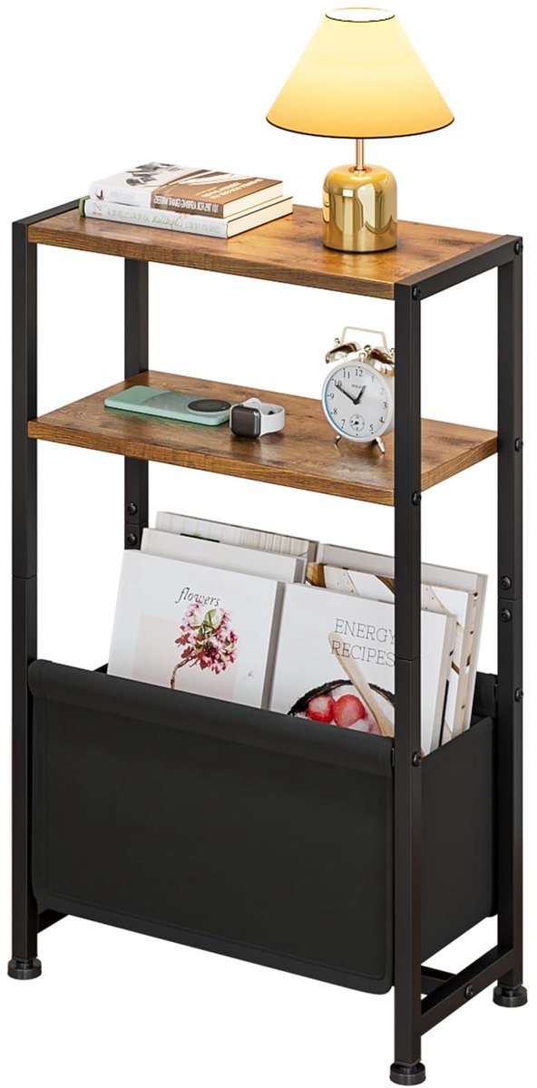 Ibenzoa® Slanke bijzettafel met drie niveaus en stoffen opbergmand voor kleine ruimtes