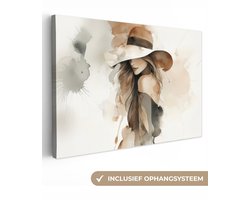 Canvas schilderij 180x120 cm - Exclusieve wanddecoratie Mysterieus - Vrouw - Sepia - Muurdecoratie woonkamer - Slaapkamer decoratie - Kamer accessoires - Schilderijen op canvas