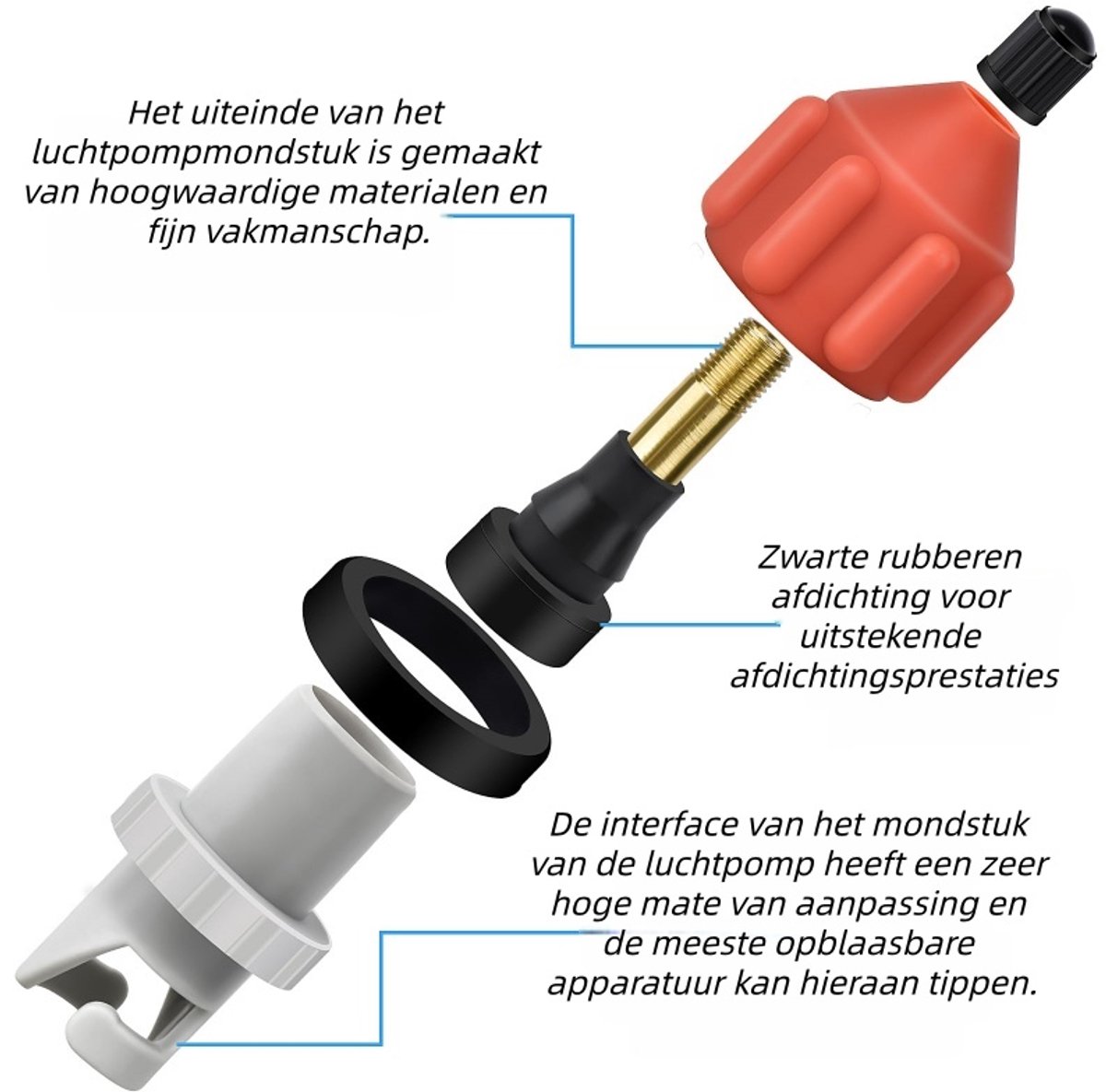 2-delige opblaasbare Stand-Up Paddle Board (SUP) pompadapter - Paddle Board ventiel naar kajak ventiel adapter - Auto pomp opblaasadapter - Oranje – foto 6