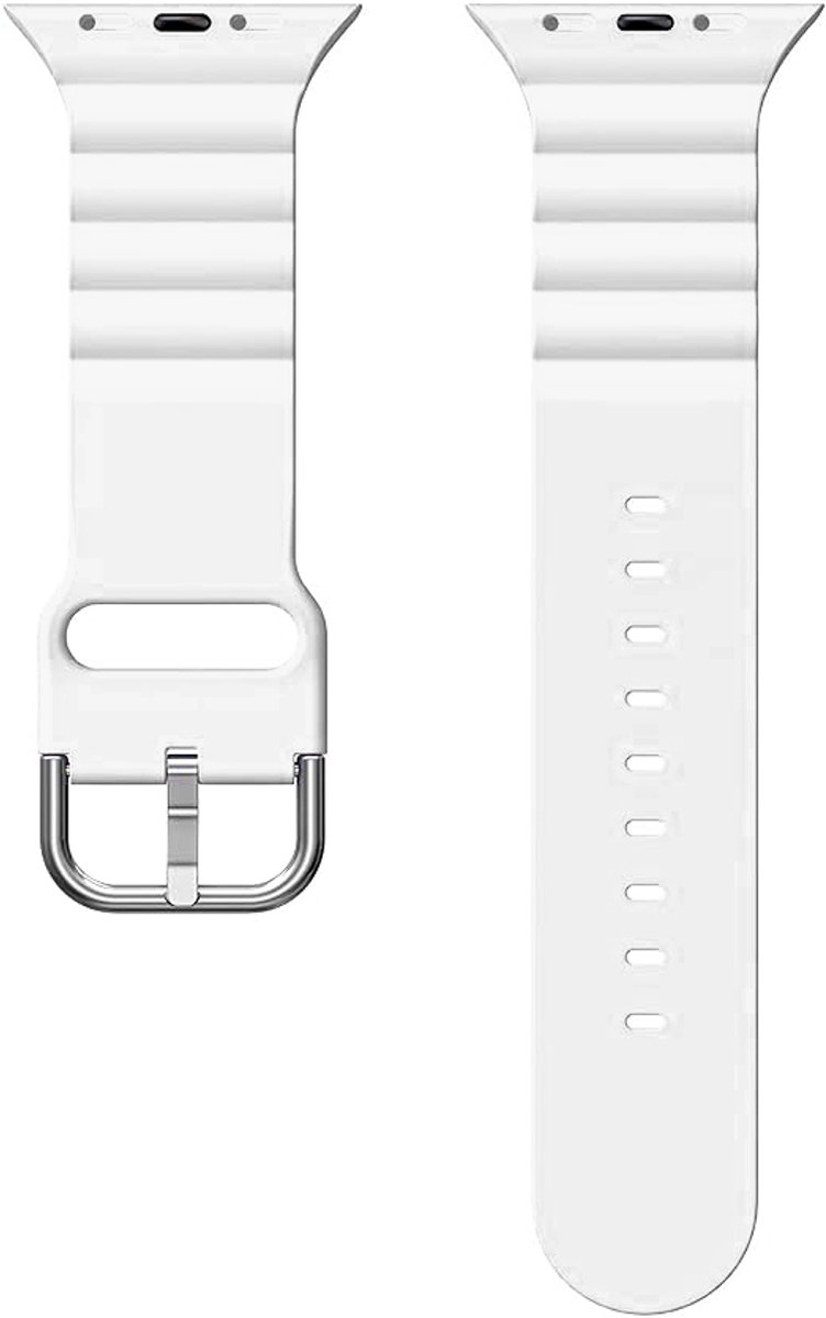 Sportief Horlogebandje voor "Heren" Apple Watch Series 1/2/3 in 42 mm & Series 4/5/6/SE in 44 mm & Series 7/8/9 in 45 mm & Serie 10 in 46mm & Ultra 1 en 2 in 49mm - Wit Rubber