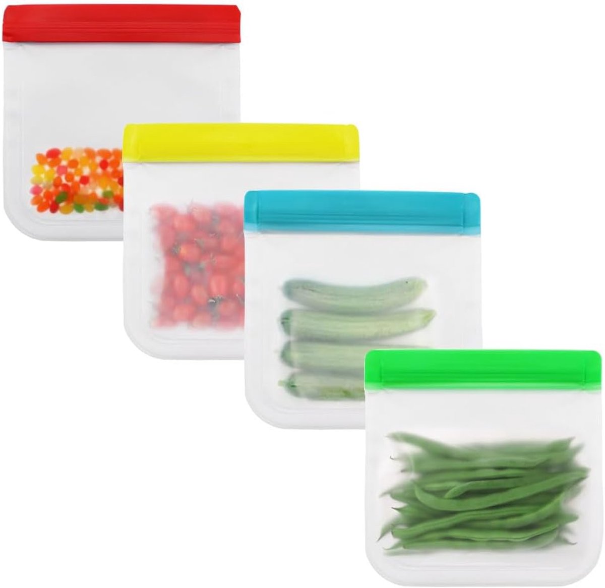 Herbruikbare voedselbewaarzakken - Ziplock-zakken voor koelkastgroenten en -fruit - Diepvriesbewaarzakken - Ritssluiting - voor voedsel, groenten, melk, snacks, vlees - 4 stuks