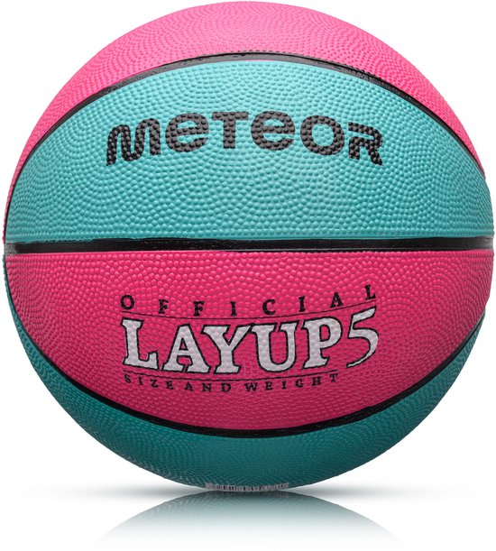Meteor Layup 5 - Basketbal - Roze/blauwe kleur, duurzame en universele rubberen oppervlakte