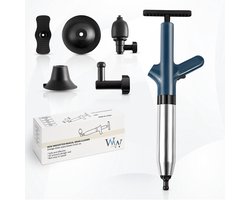 WoonWonder Professionele Luchtdruk Pomp Ontstopper - 4 Ontstoppingskoppen - Toilet Gootsteen Afvoer Riool - RVS - 0-8 Bar