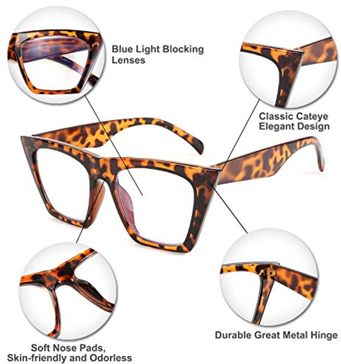 Cat Eye Leesbril Vierkant Blauw - Vintage Computerbril voor Dames