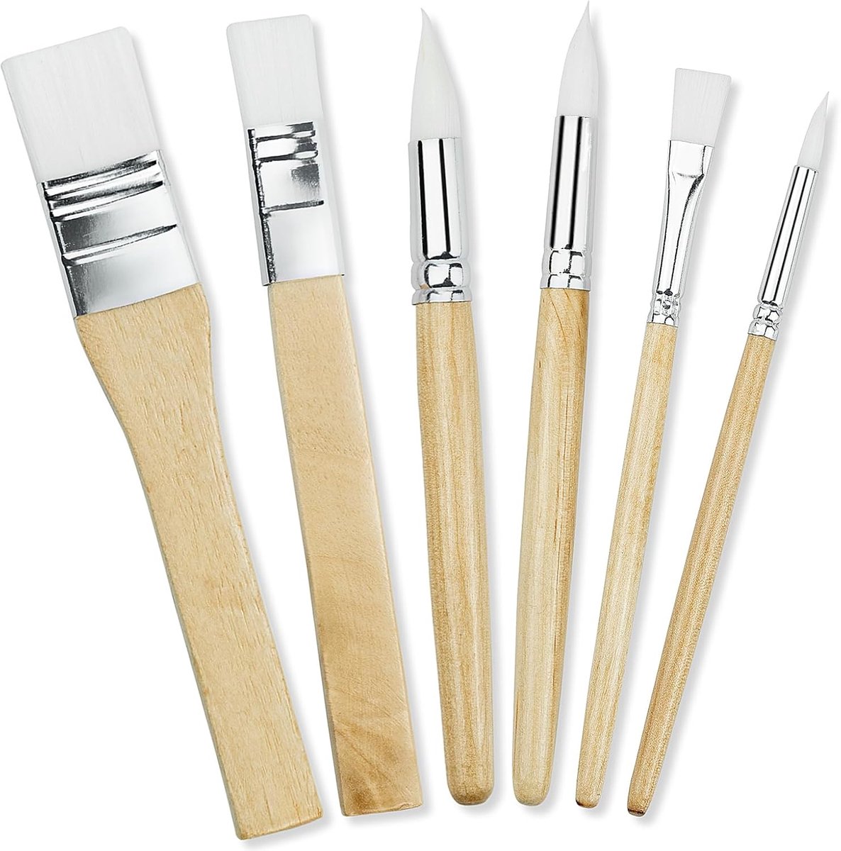 Set van 6 nylon houten penselen voor acryl, olie, aquarel, gouache en doe-het-zelf schilderen - Kunstenaarspenselen