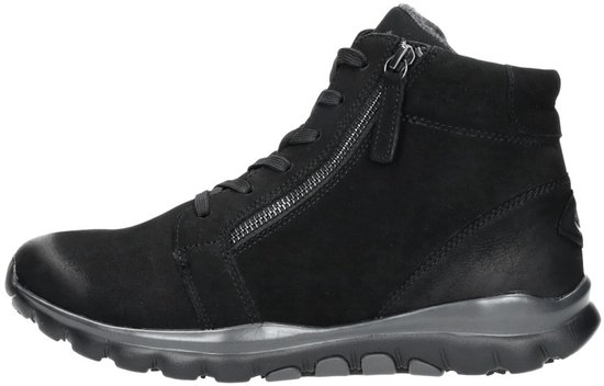 Zwarte Gabor Rollingsoft halfhoge veterschoen met ritssluiting, veters en een donkergrijze zool.