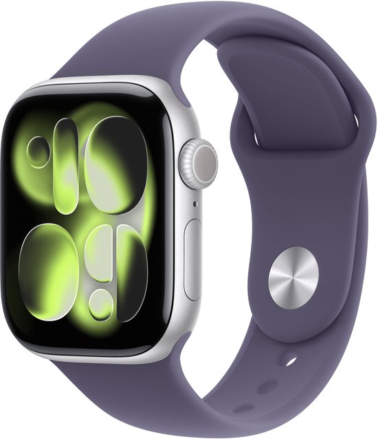 Apple Watch Series 11 - Wi-Fi - 42 mm - Aluminium argenté + Bracelet Sport violet anti-brouillard - S/M