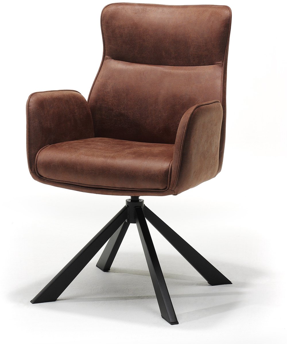 Eetkamerstoel Sophie - 360° draaibaar - Auto return - Bull Stof - Cognac