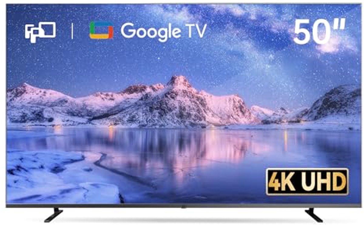 50 Inch Smart TV met 4K LED, Google TV, Ingebouwde Google Cast, HDR 10, en Dolby Atmos