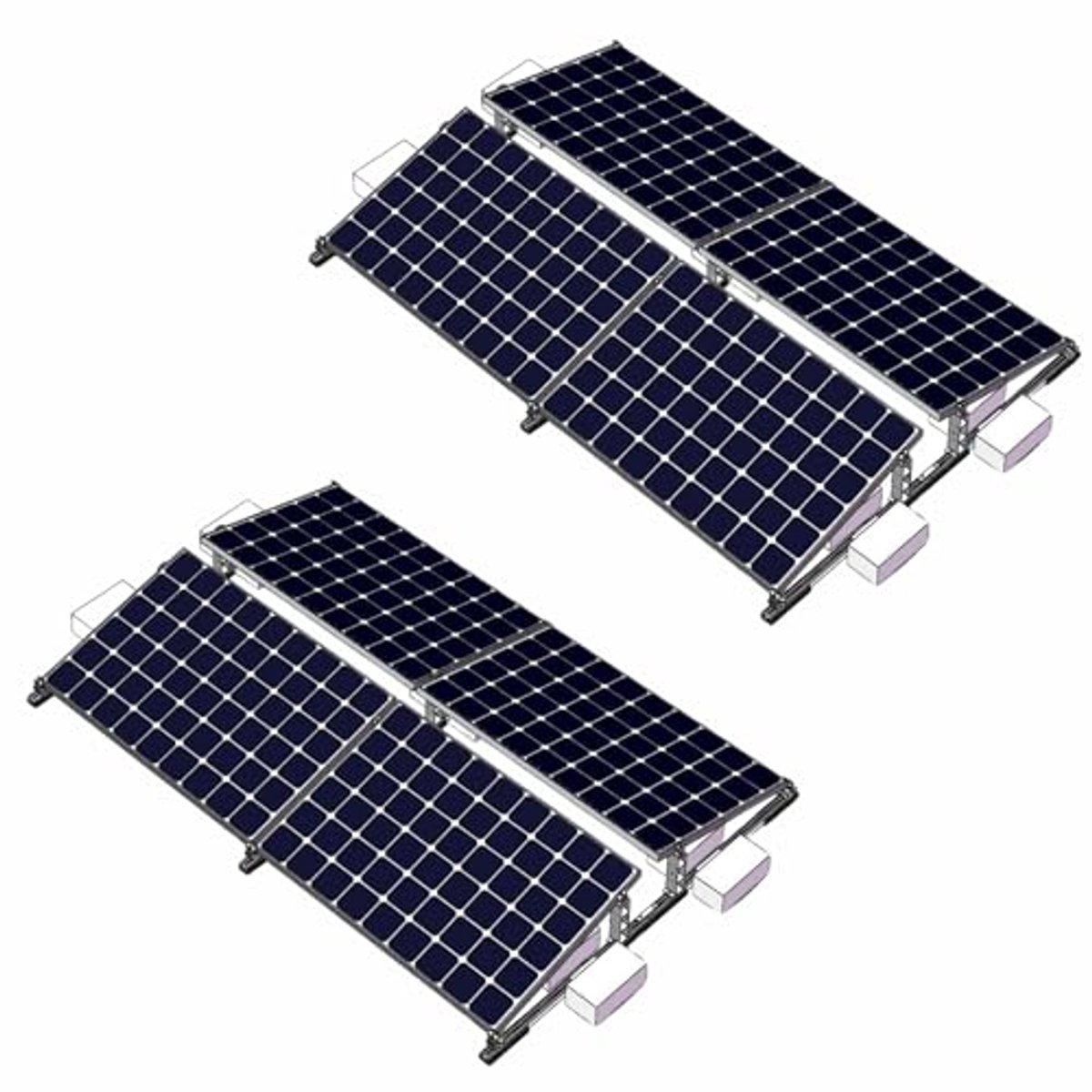 Zonnepaneelhouder voor plat dak - Montagesysteem voor 4 zonnepanelen met 10° helling