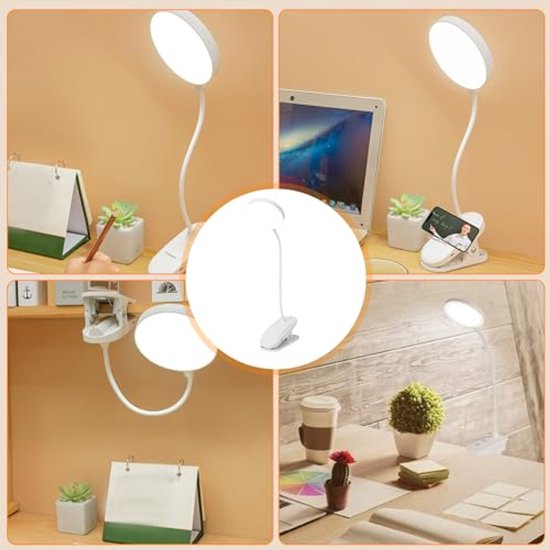 Leeslamp Bed met Oogbescherming en Dimbare LED Licht - Bureaulamp met 360 Graden Zwanenhals en USB Oplaadbaar van Merkloos — afbeelding 5