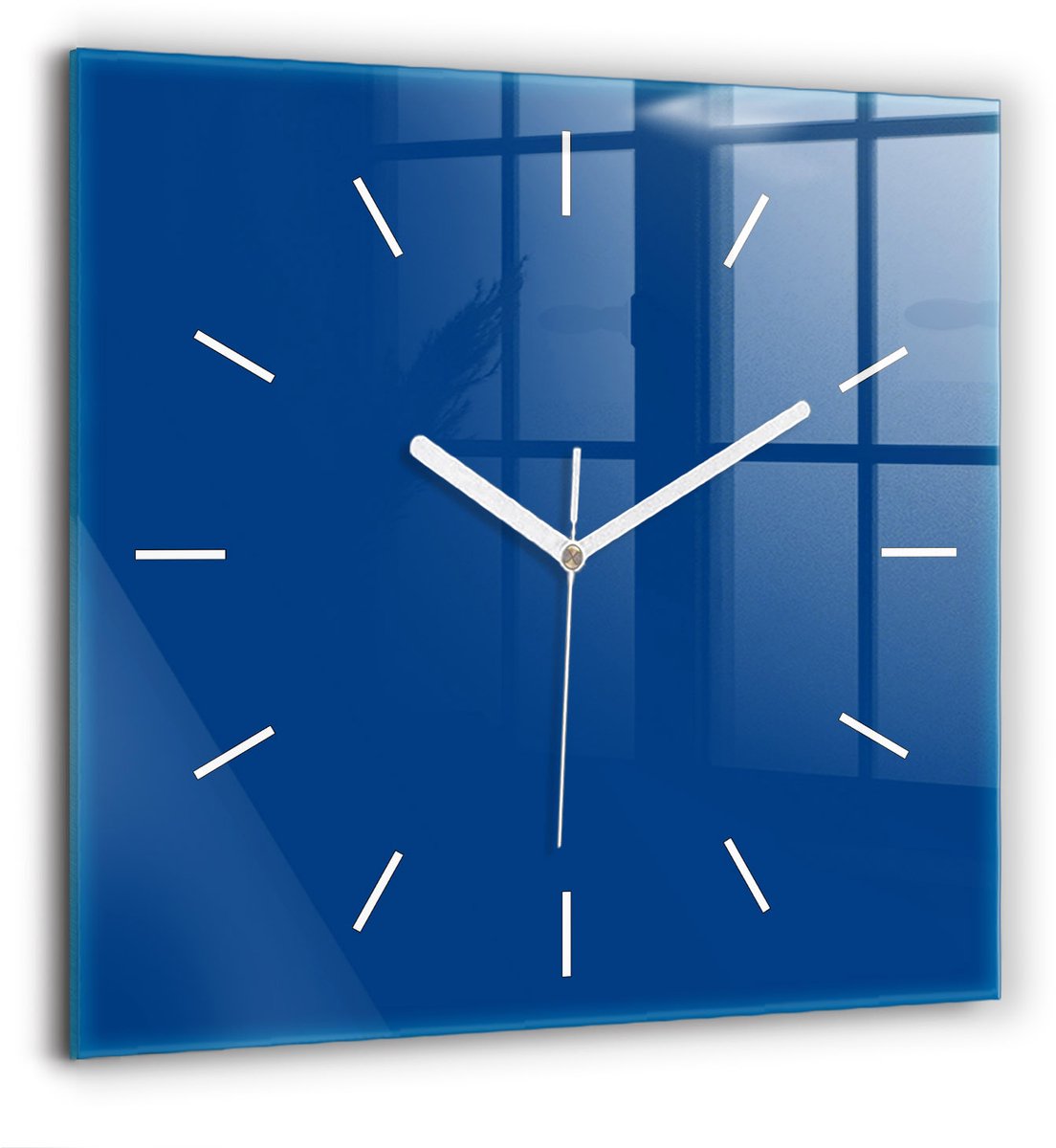 Wallfluent Wandklok - Blauw Vierkante Glas Klok - 60 cm x 60 cm - Blauw Wandklok - Witte Handen - Wandklok Zonder Cijfers - Wandklok Glas Woonkamer - Vierkante Glazen Klok - Minimalistisch Wandklok - Vierkante Glazen Wandklok