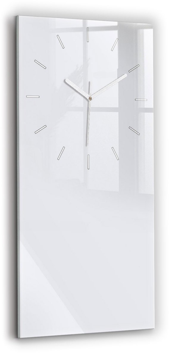Wallfluent Wandklok - Wit Rechthoekige Glas Klok - 30 cm x 60 cm - Wit Wandklok - Witte Handen - Wandklok Zonder Cijfers - Kinder Wandklok Glas - Rechthoekige Glazen Wandklok - Scandinavisch Wandklok - Glazen Klok Rechthoekige