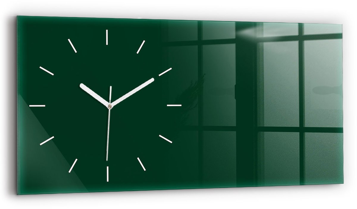 Wallfluent Wandklok - Groente Rechthoekige Glas Klok - 60 cm x 30 cm - Groente Wandklok - Witte Handen - Wandklok Zonder Cijfers - Wandklok voor in de Keuken - Rechthoekige Glazen Wandklok - Scandinavisch Wandklok - Glazen Klok Rechthoekige