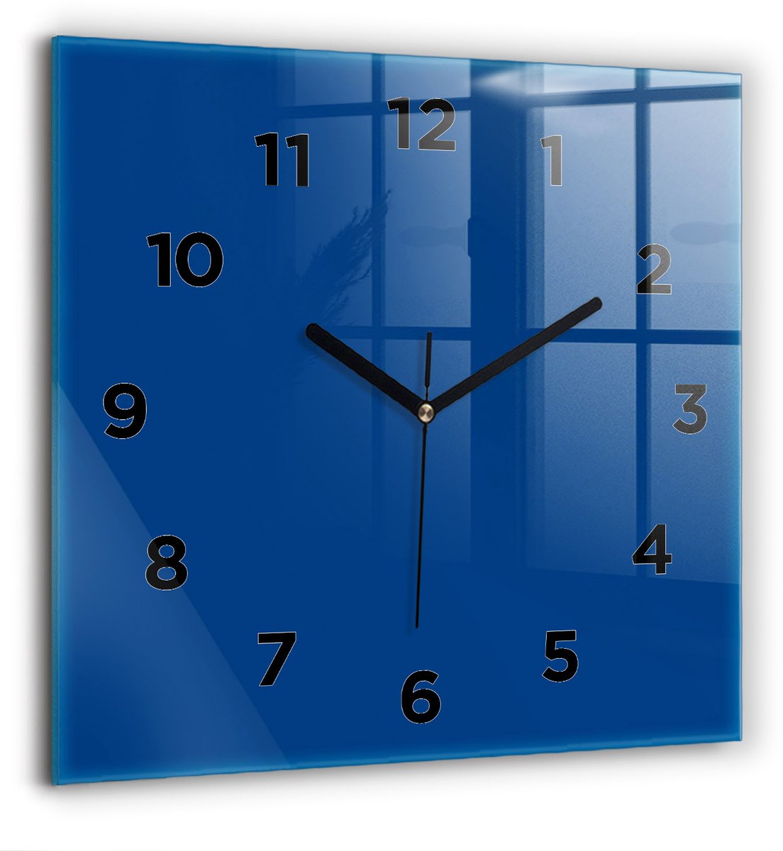 Wallfluent Wandklok - Blauw Vierkante Glas Klok - 60 cm x 60 cm - Blauw Wandklok - Zwarte Handen - Wandklok Met Cijfers - Wandklok Glas Woonkamer - Vierkante Glazen Klok - Minimalistisch Wandklok - Vierkante Glazen Wandklok