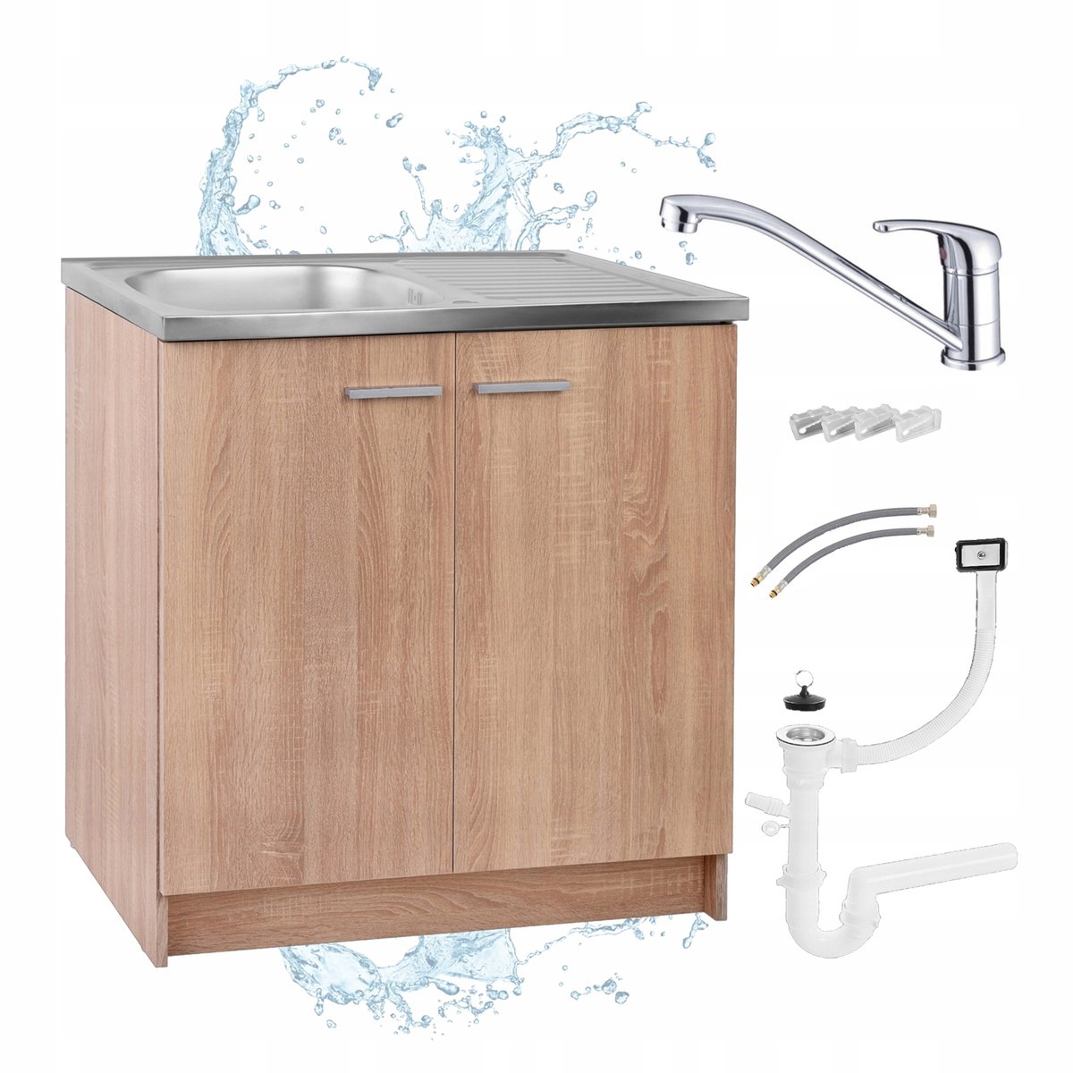 STAMAR - Keukenkast 80cm + Kraan - Afvoer - Eik Sonoma