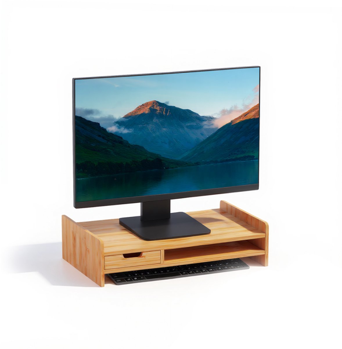 1 wooden monitor stand-gemaakt van Bambus – wood monitor stand met opbergruimte onder-geschikt als monitor stand for desk in kantoor of homeoffice - adventskalender 2025