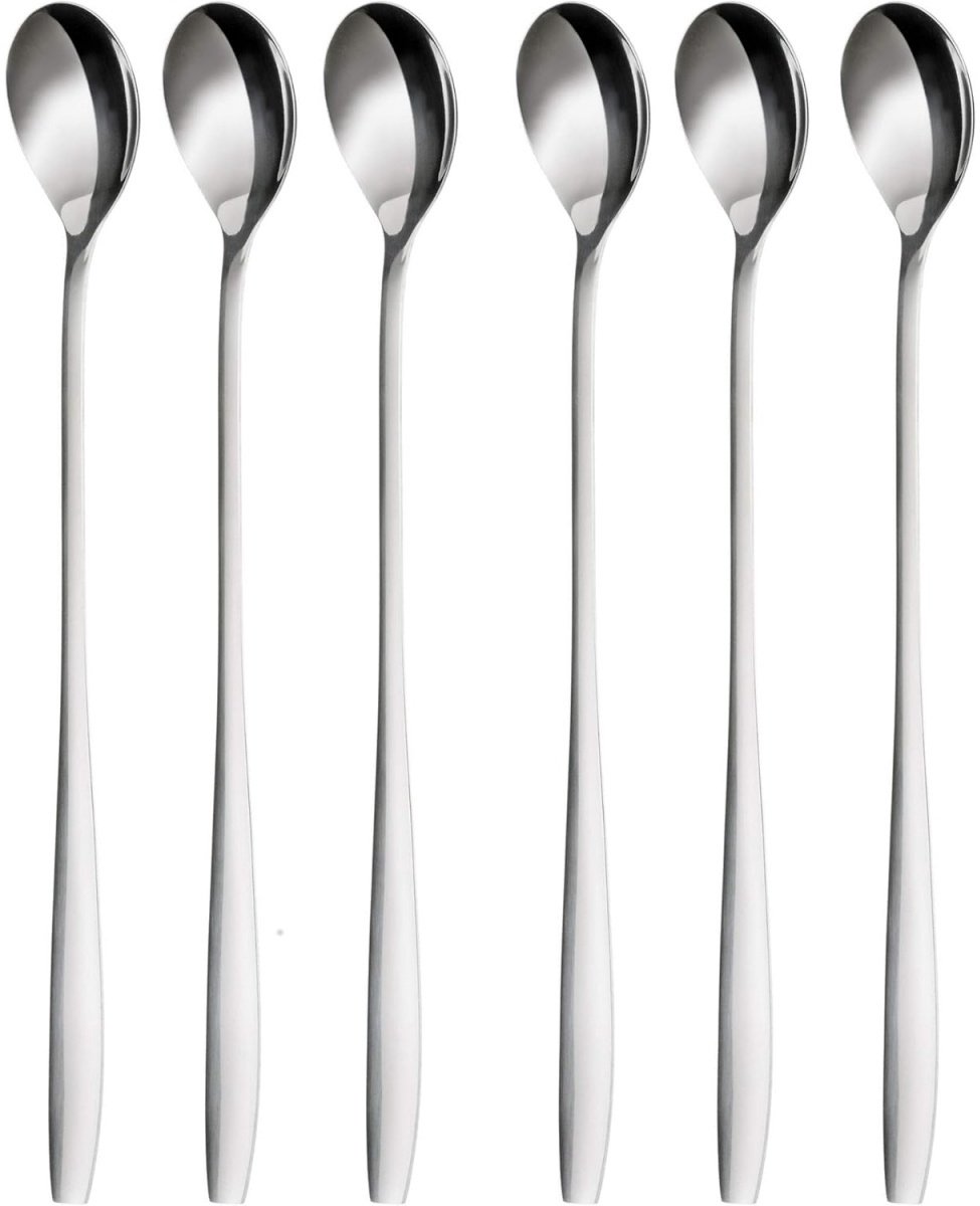 TOVBMUP Lepels - Set van 6 - 19 cm - Lang - Voor cocktails, desserts - Gepolijst - Metaal - Vaatwasserbestendig