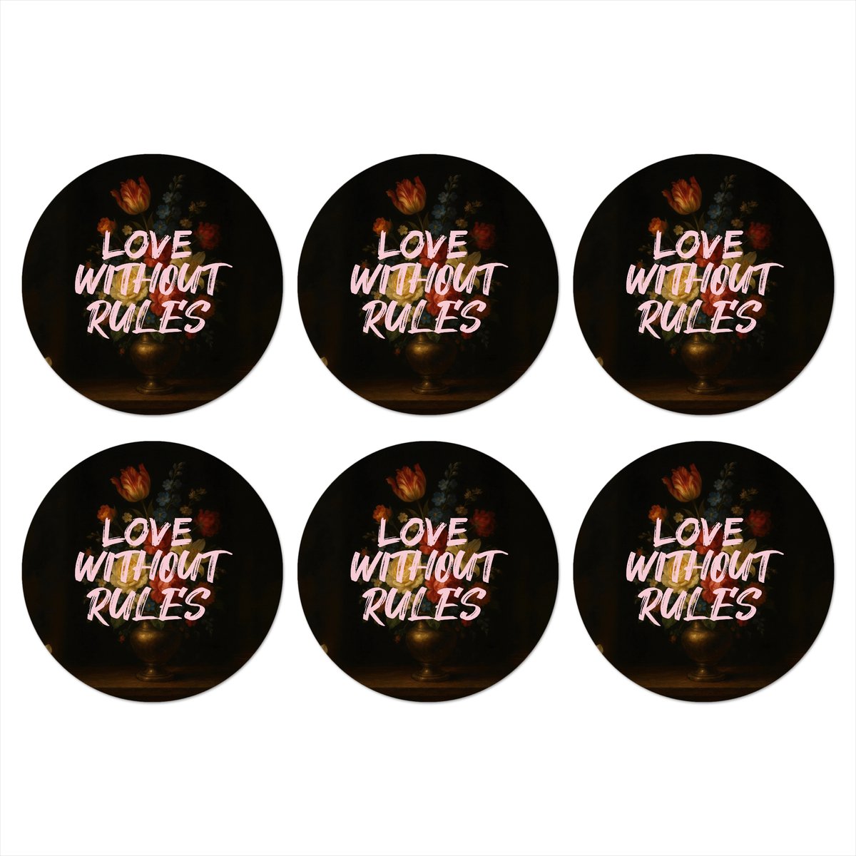 Onderzetters voor glazen - Rond - Liefde - Modern - Bloemen - 10x10 cm - Glasonderzetters - 6 stuks