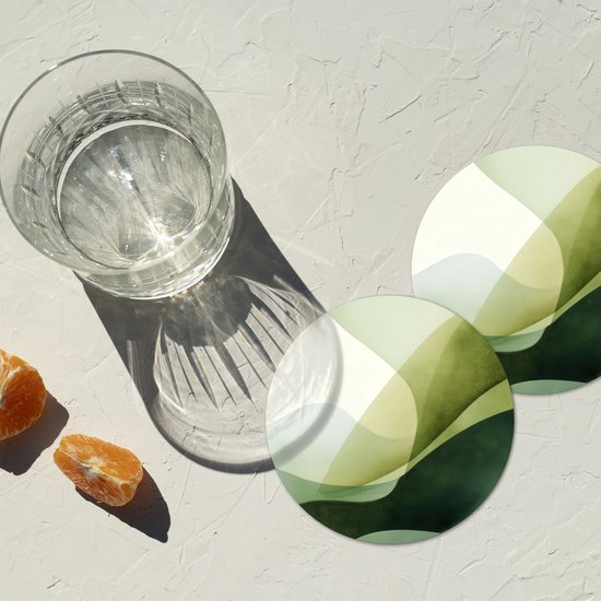 Sous-verres de verre - Rond - Vagues - Abstrait - Vert clair - Ornement - 10x10 cm - Dessous de verre - 6 pièces