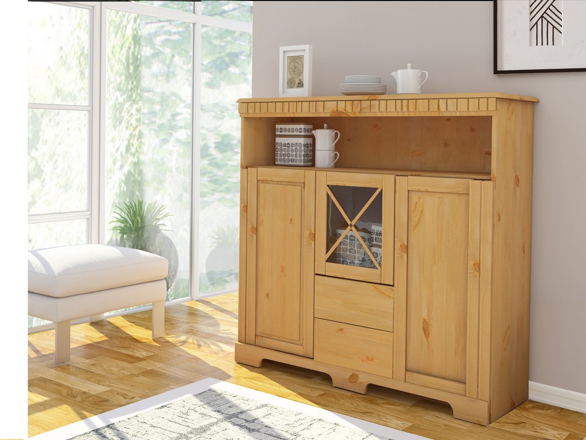 Lisa-Highboard - Grenen klassiek landhuisdesign van grenenhout