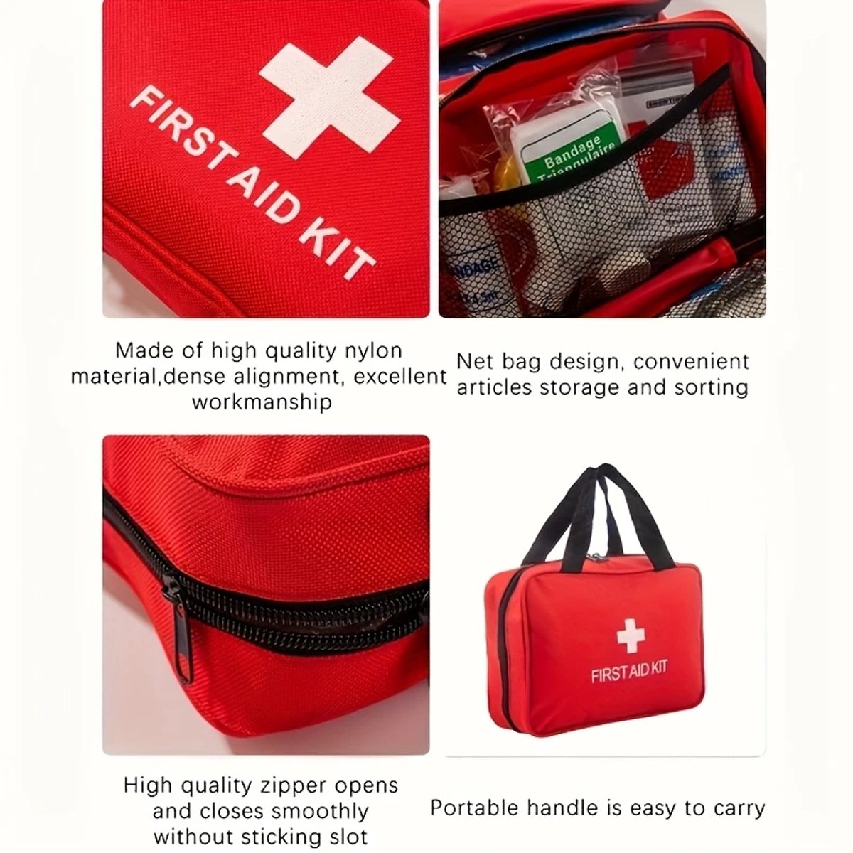 SMH LINE® 186-delig EHBO Kit - Verbanddoos voor thuis, kantoor en in de auto - Verbandtas set - Verbandtas - Verbandtas - Compleet noodpakket - EHBO tas - Verband opbergtas - Care tas - Travel first aid kit - rood – foto 3