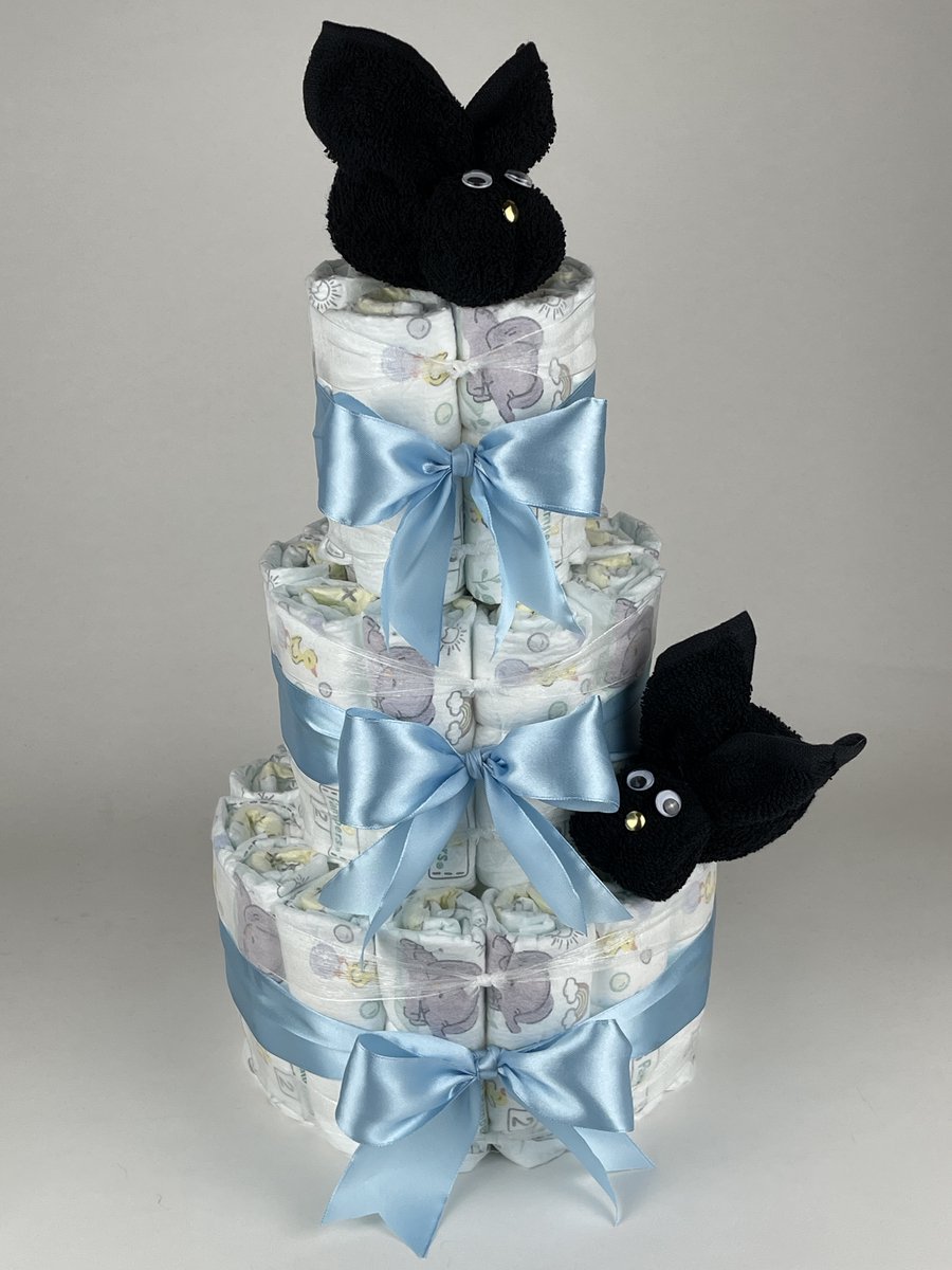 Chouette-Chouette | Luiertaart Jongen | Kraamcadeau | Geboorte Jongen | Babyshower | Konijnen Zwart - Blauw
