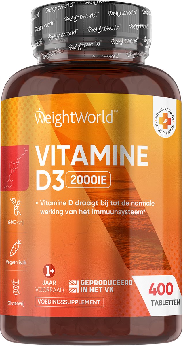 Vitamine D tabletten - 2000 IE (50 mcg) vitamine D3 - 400 mini-tabletten voor 1+ jaar voorraad - WeightWorld