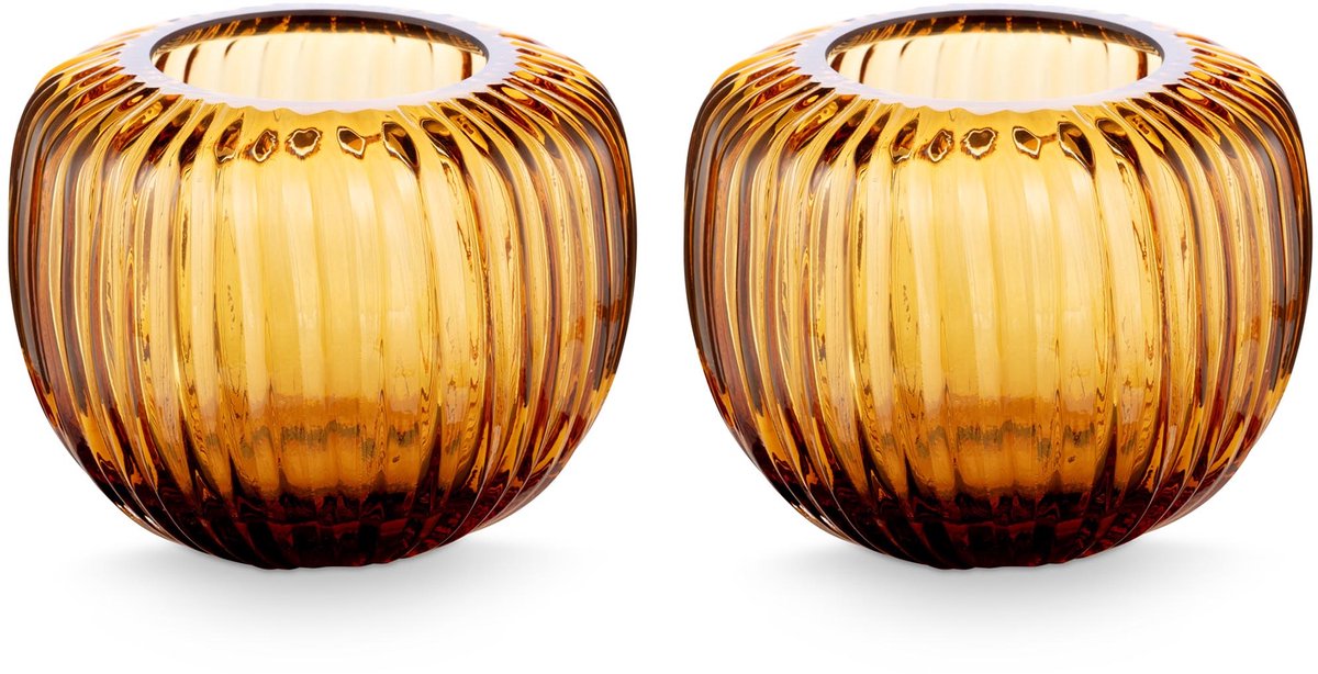 Set van 2 - Kandelaren - Bruin - Glas - 11x9cm