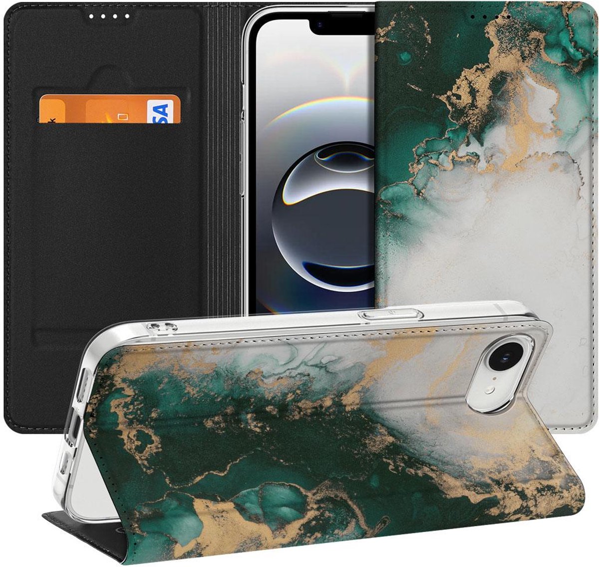 Standcase voor Apple iPhone 16e/17e Marmer Groen