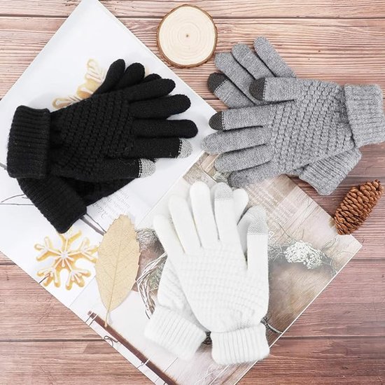 Winter touchscreen handschoenen dames heren warme stretch gebreide wanten imitatie wol dikker handschoenen met lange vingers (grijs)