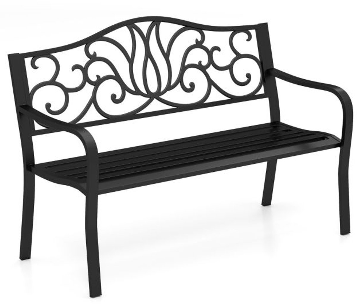 SureDeal® - Tuinbank 3-Zits - 127x61x89 cm - Gietijzer & Metaal - Zwart - Gebloemde Rugleuning & Armleuningen