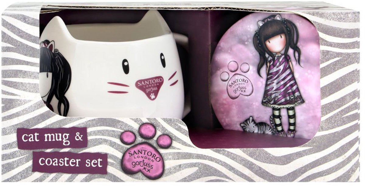 Set Gorjuss Ruby wild Kopp Onderzetters 2 Onderdelen Keramisch Grijs